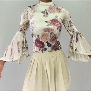 Floral Velvet Bell Sleeve Top